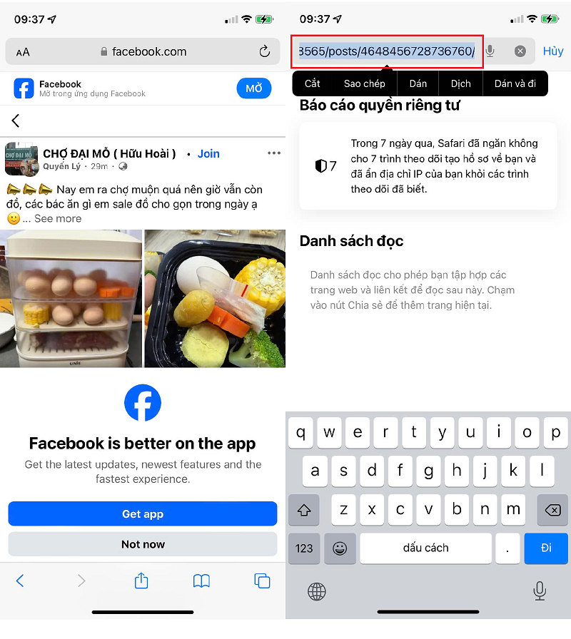 Dán link ra trình duyệt để sao chép id