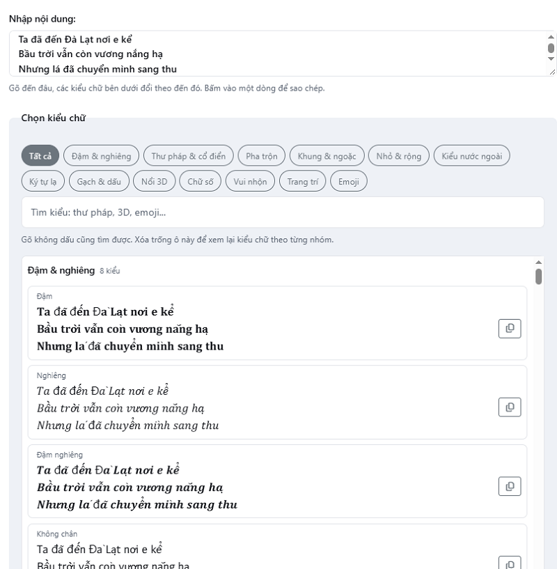 MD Tool - Công cụ tạo chữ in đậm, in nghiêng Facebook online