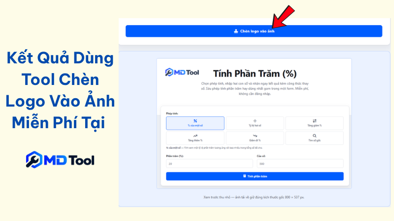 Kết quả khi dùng tool chèn logo vào ảnh online
