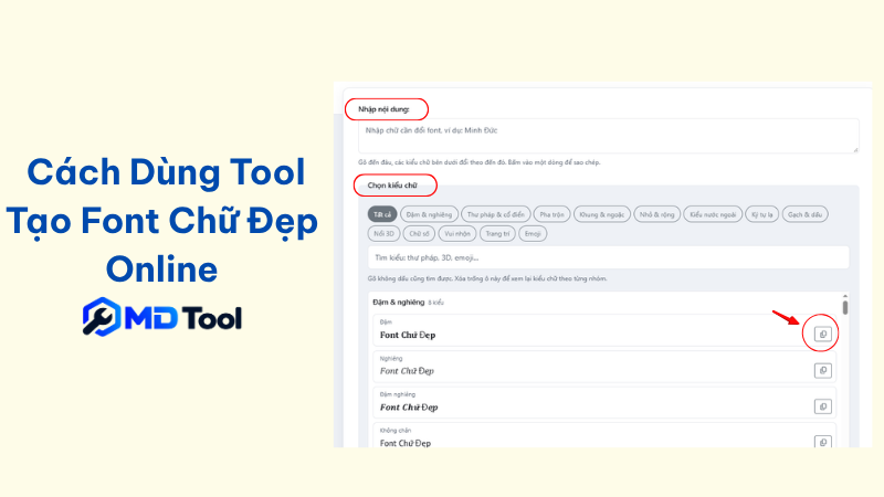 Hướng dẫn sử dụng công cụ font chữ đẹp tại MD Tool