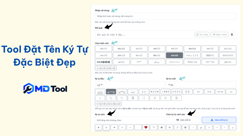 Cách tạo tên ký tự đặc biệt đẹp tại MD Tool