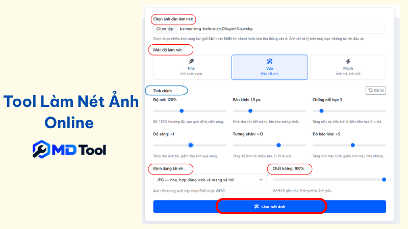 Cách dùng tool làm nét ảnh tại MD Tool