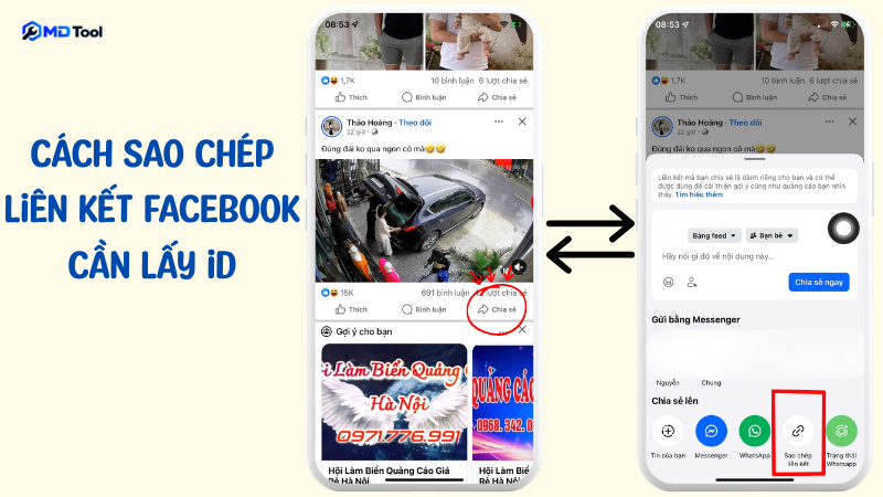 Sao chép liên kết Facebook cần lấy ID