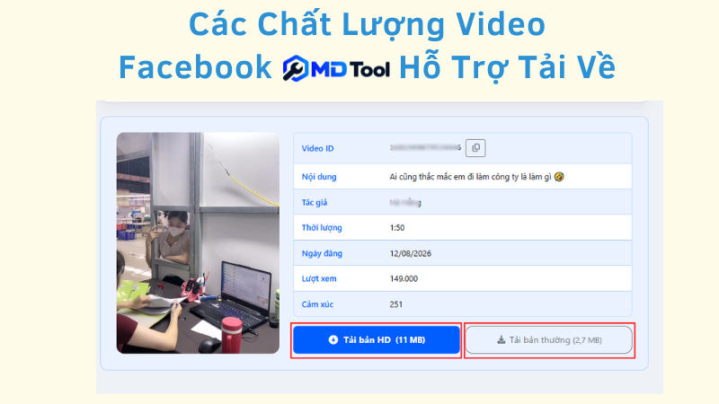 Chất lượng tải video MD Tool hỗ trợ