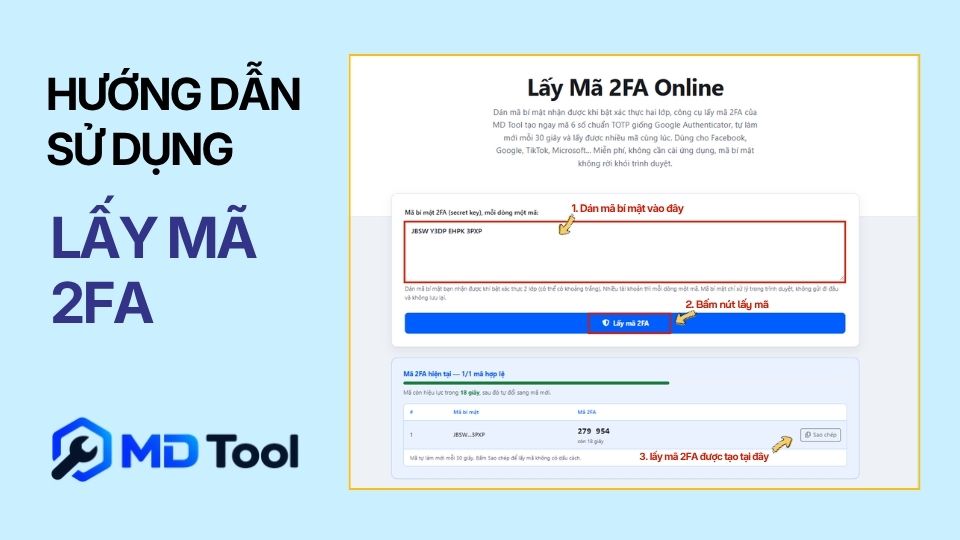 Hướng dẫn các bước lấy mã 2FA online trên MD Tool