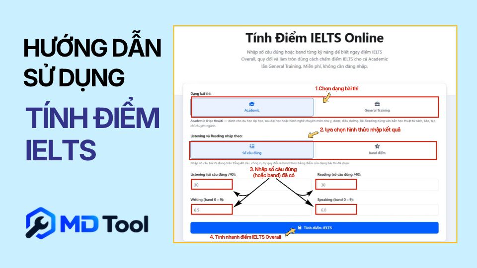 Hướng dẫn sử dụng web tính điểm IELTS MD Tool